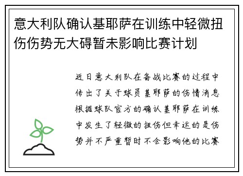 意大利队确认基耶萨在训练中轻微扭伤伤势无大碍暂未影响比赛计划